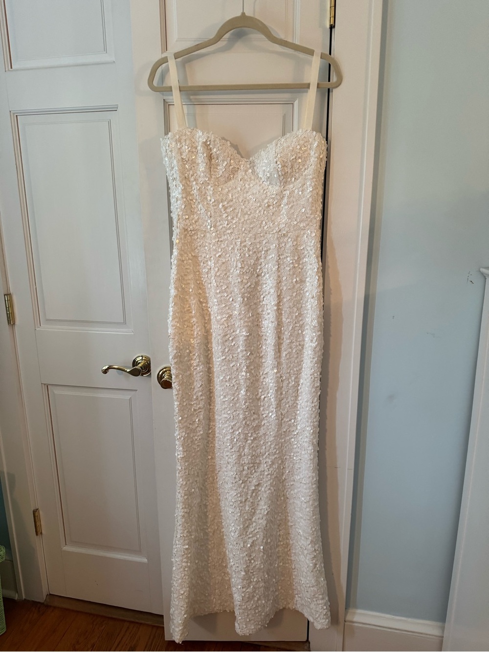 V. Chapman White Sequin Strapless Maxi Dress